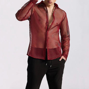 AIDASE  -  Mens Shirt Hollow Ballroom Nightclub Sexy Shirt Streetwear Fashion Youth Outdoor Niche Long-Sleeved Top Men'S Clothing 2025 New aidase-shop